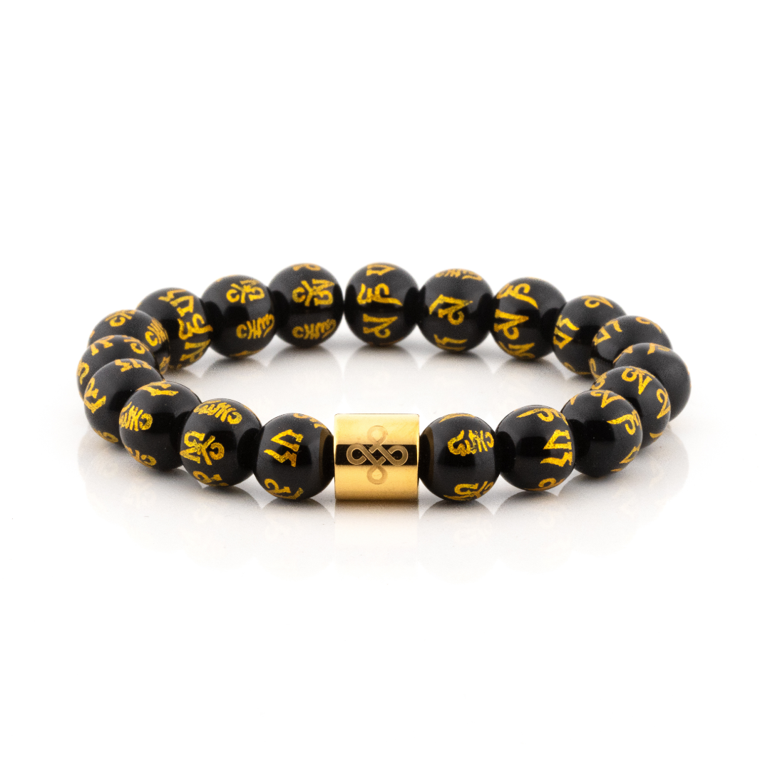 Classic Mantra Engraved Natural Black Onyx Bracelet