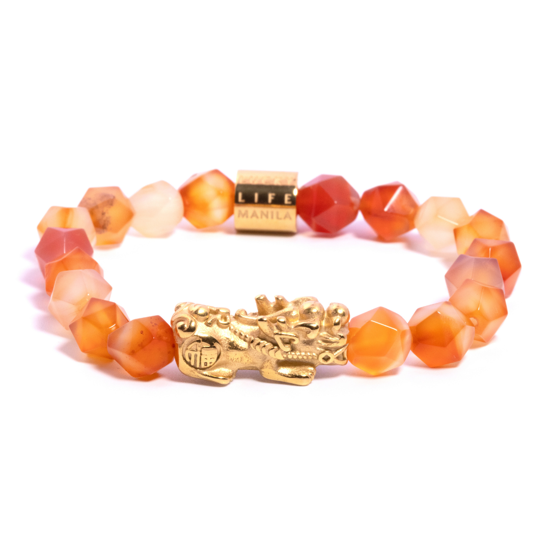 Lucky Piyao in Faceted Red-Orange Laced Agate Bracelet - Lucky Life Manila