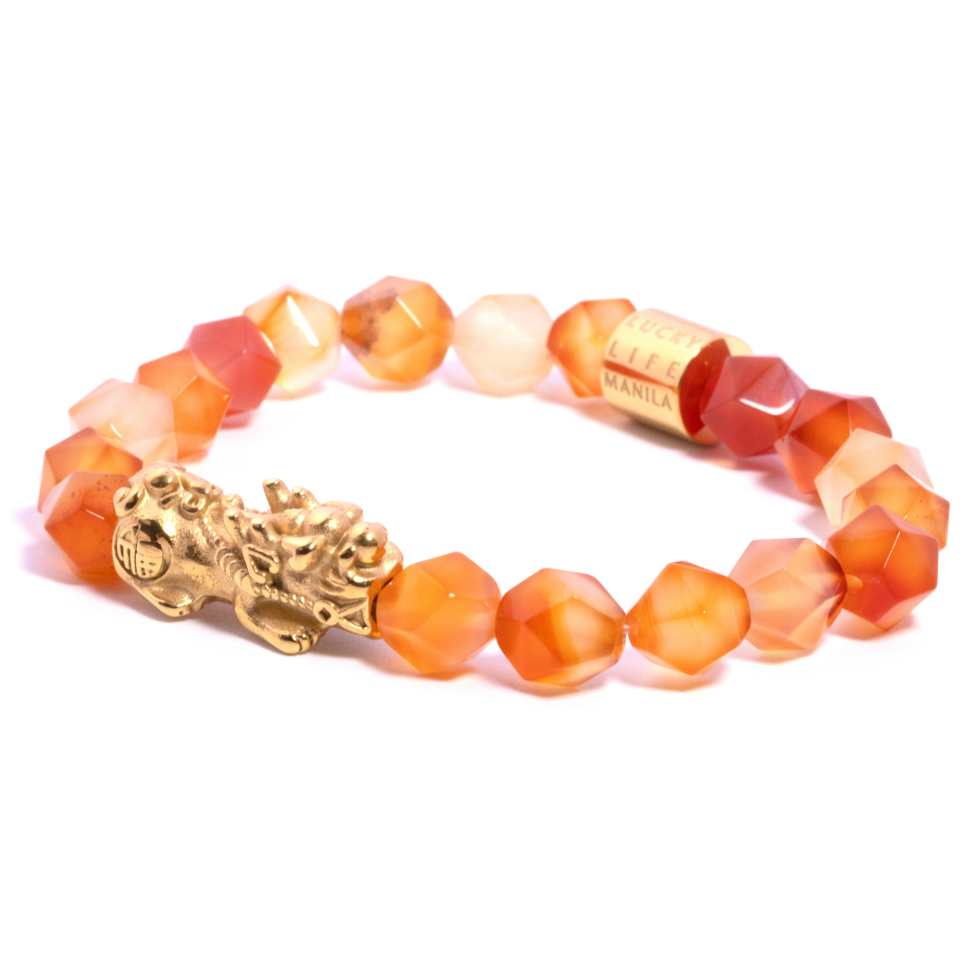 Lucky Piyao in Faceted Red-Orange Laced Agate Bracelet - Lucky Life Manila