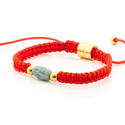 Cross Engraved Burmese Jade in Tibetan Red String Shamballa Bracelet