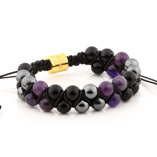Trinity I – Tranquility Shamballa Bracelet (Amethyst, Black Onyx, and Hematite)