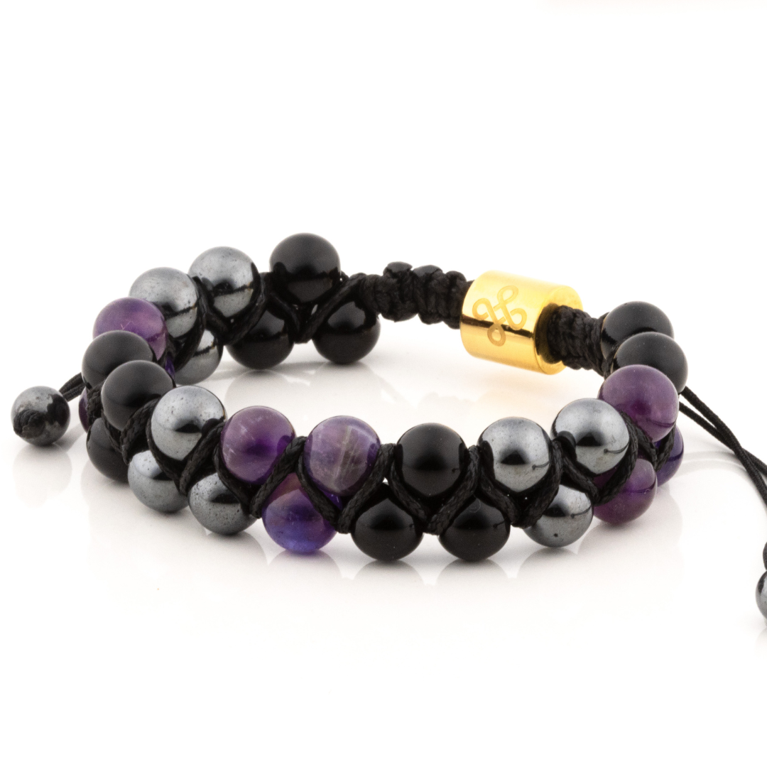 Trinity I – Tranquility Shambhala Bracelet (Amethyst, Black Onyx, and Hematite)