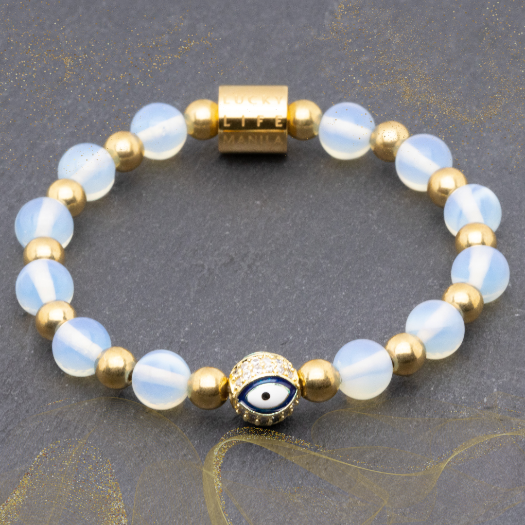 Diana II - Evil Eye Charm in Moonstone & Gold Pyrite Bracelet - Lucky Life Manila
