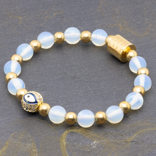 Diana II - Evil Eye Charm in Moonstone & Gold Pyrite Bracelet - Lucky Life Manila
