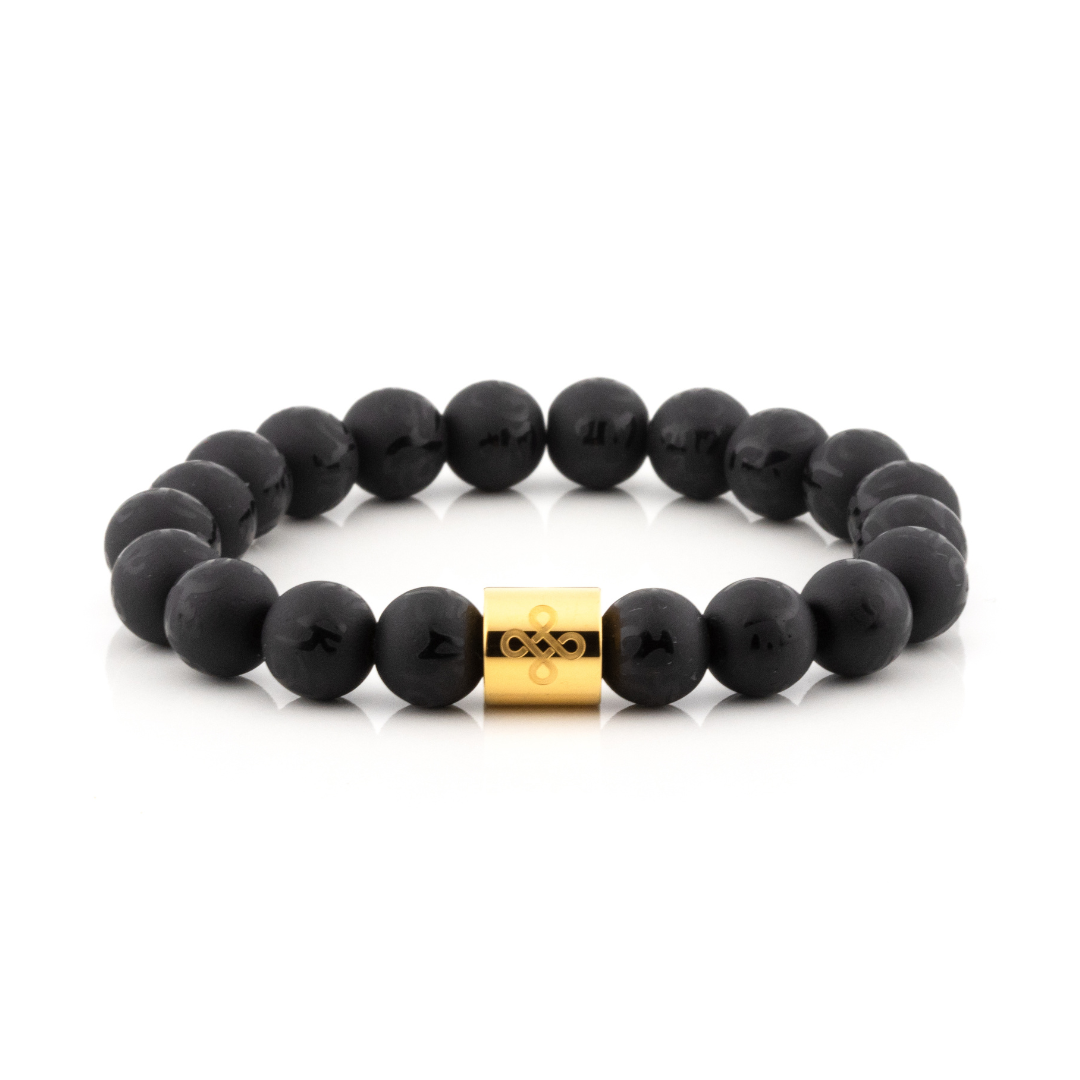 Classic Mantra Engraved Matte Natural Black Onyx Bracelet