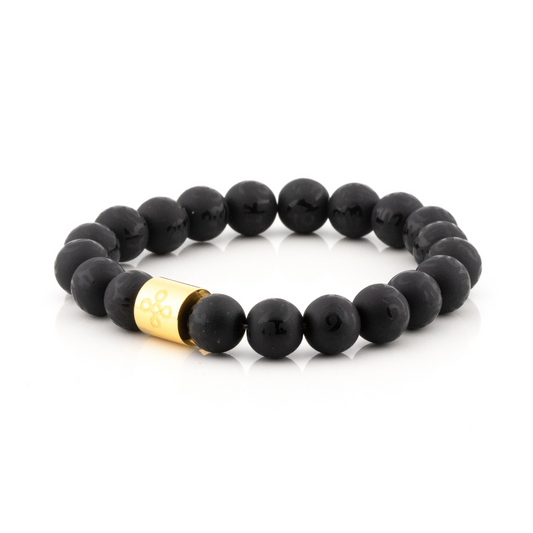 Classic Mantra Engraved Natural Matte Black Onyx Bracelet