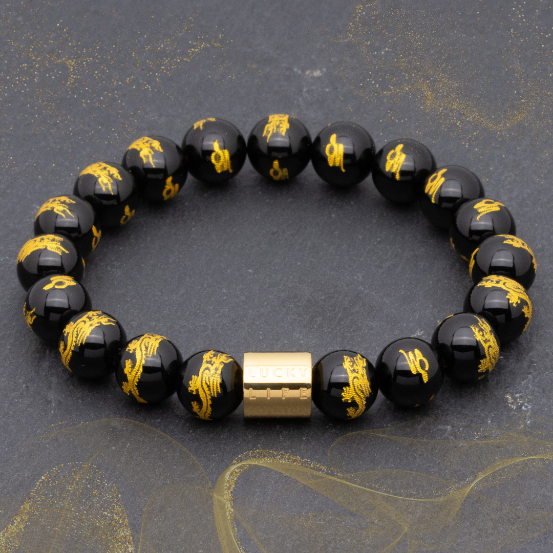 Classic Dragon Engraved Black Onyx Bracelet - Lucky Life Manila