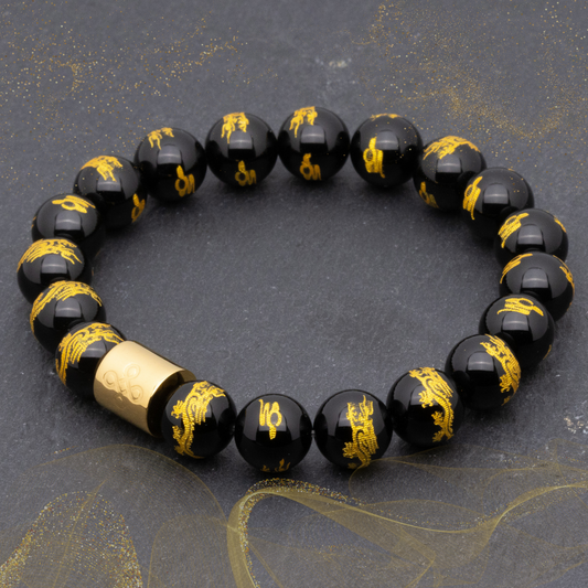 Classic Dragon Engraved Black Onyx Bracelet - Lucky Life Manila