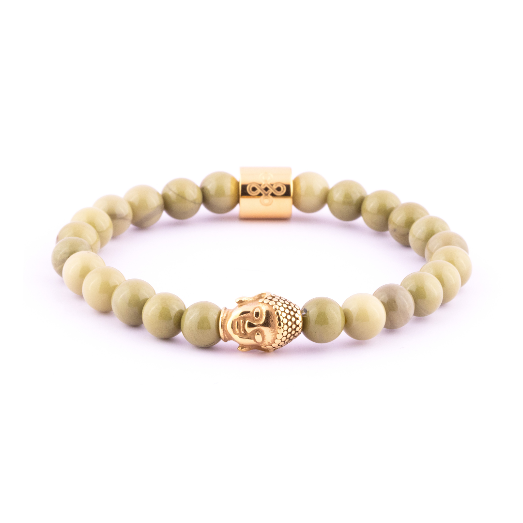 Eirene I Bracelet (Buddha Head Charm in Natural Matcha Alashan Agate 8mm)
