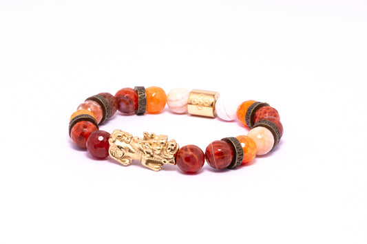 Helios I Bracelet (Lucky Piyao in Natural Faceted Red Fire & Snake Skin Agate)