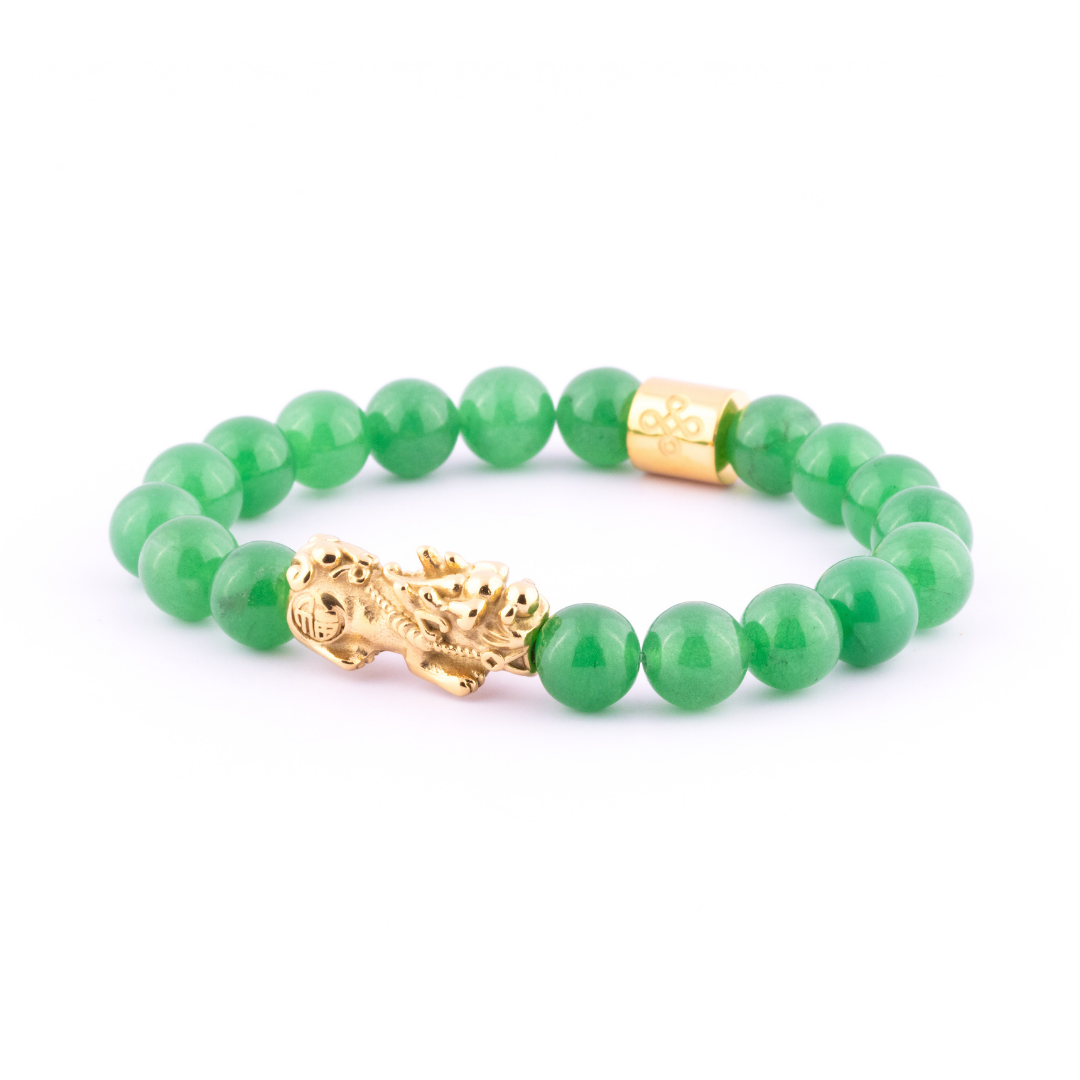 Lucky Piyao in Natural Green Jade Bracelet