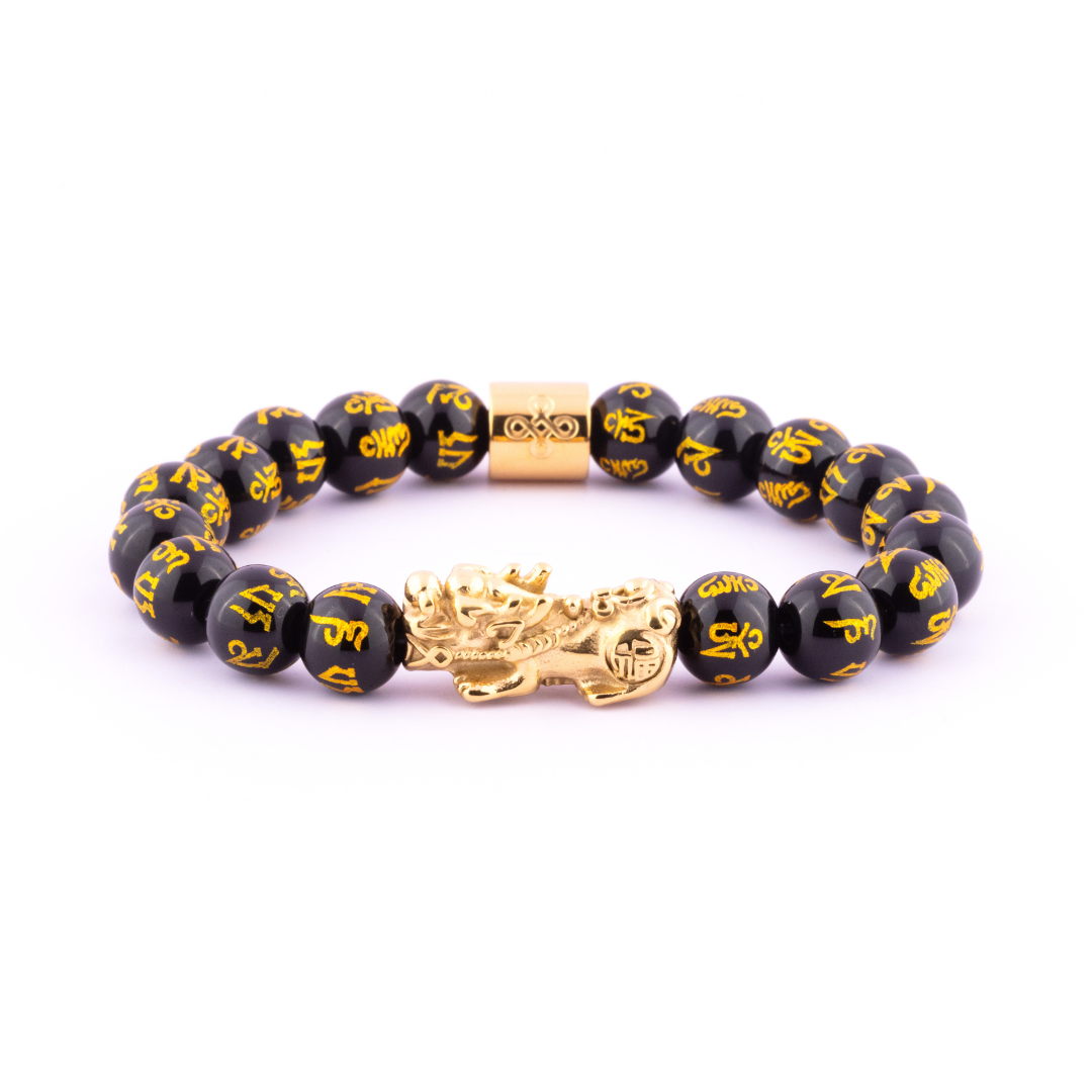 Lucky Piyao in Mantra Engraved Natural Black Onyx Bracelet