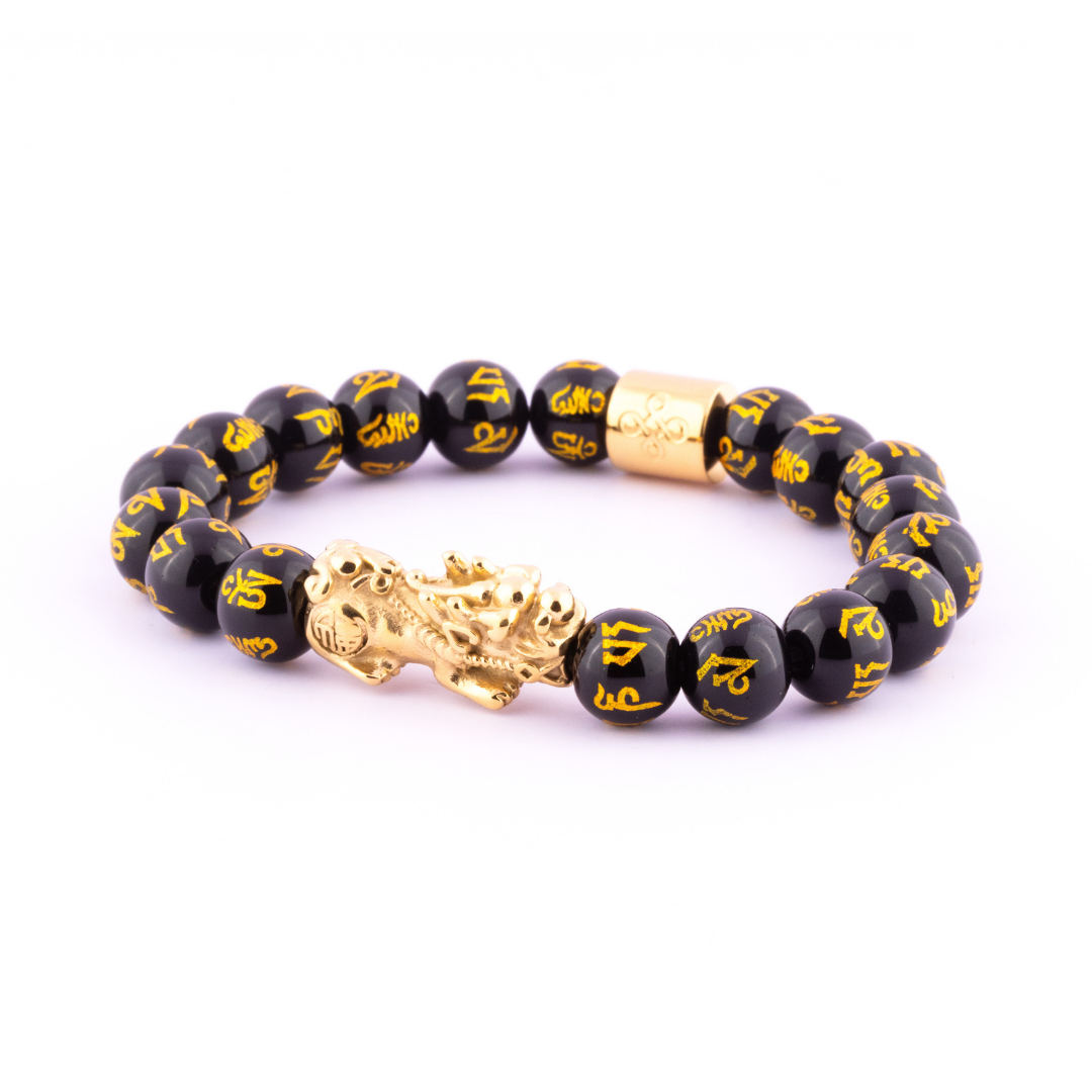 Lucky Piyao in Mantra Engraved Natural Black Onyx Bracelet