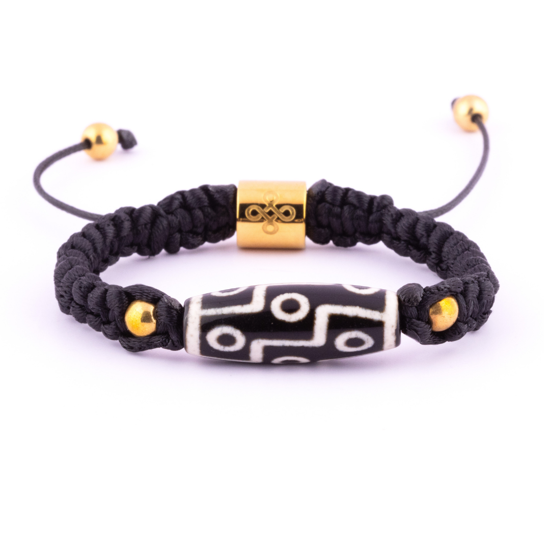 9-Eyed Dzi with Gold Pyrite Tibetan Shambhala Bracelet