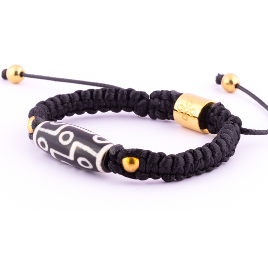 9-Eyed Dzi with Gold Pyrite Tibetan Shambhala Bracelet