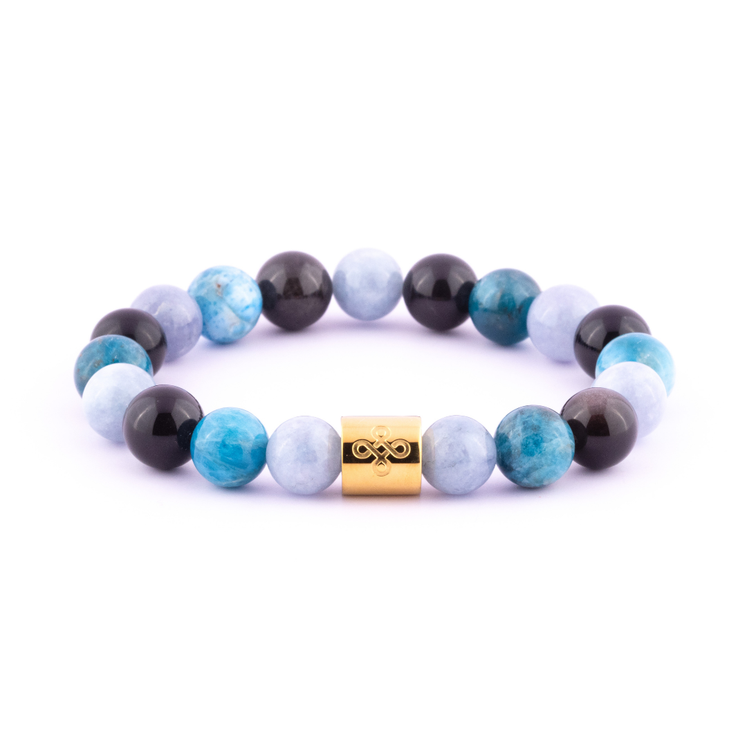 Poseidon I Tri-Stone Bracelet (Natural Apatite, Aquamarine and Silver Sheen Obsidian)