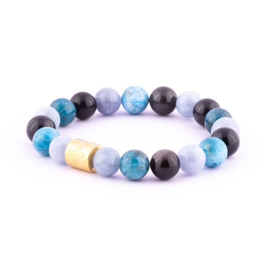Poseidon I Tri-Stone Bracelet (Natural Apatite, Aquamarine and Silver Sheen Obsidian)