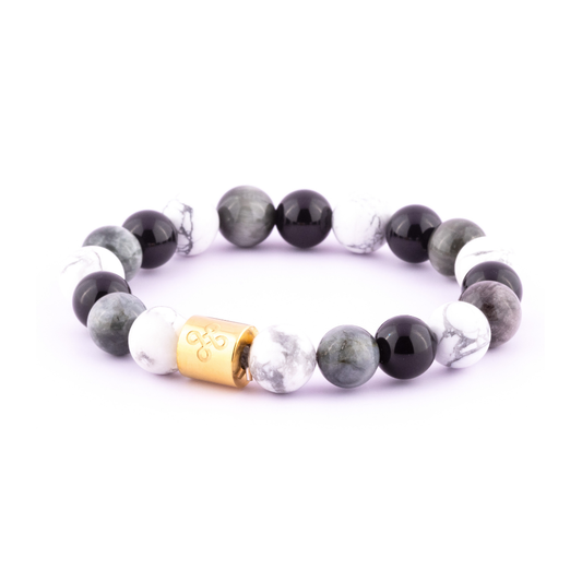 Zeus I Tri-stone Bracelet (Natural Grey Eagle, Black Onyx and Howlite)