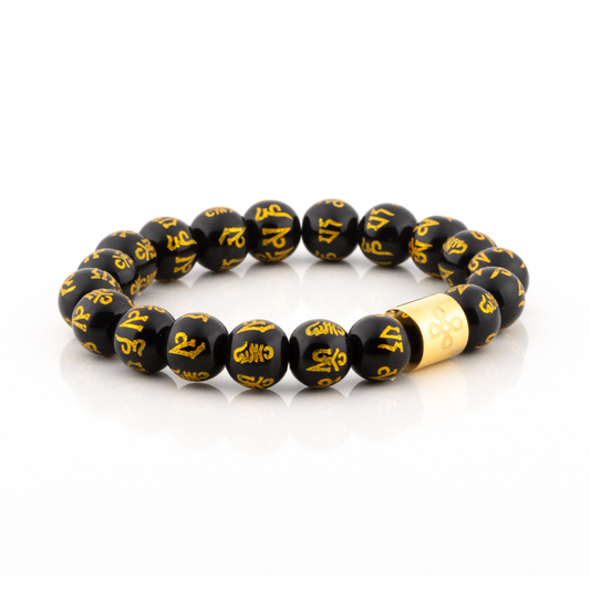 Classic Mantra Engraved Natural Black Onyx Bracelet