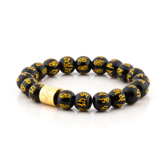 Classic Mantra Engraved Natural Black Onyx Bracelet