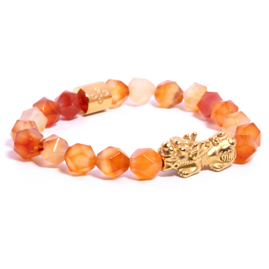 Lucky Piyao in Faceted Red-Orange Laced Agate Bracelet - Lucky Life Manila