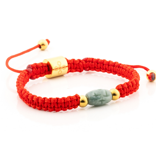 Cross Engraved Burmese Jade in Tibetan Red String Shamballa Bracelet