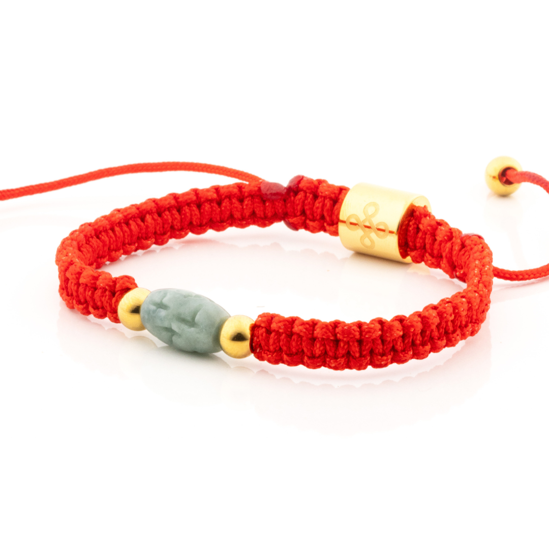 Cross Engraved Burmese Jade in Tibetan Red String Shamballa Bracelet