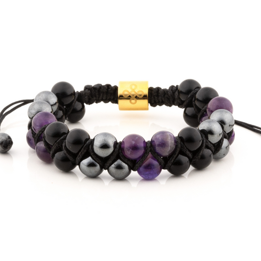 Trinity I – Tranquility Shamballa Bracelet (Amethyst, Black Onyx, and Hematite)