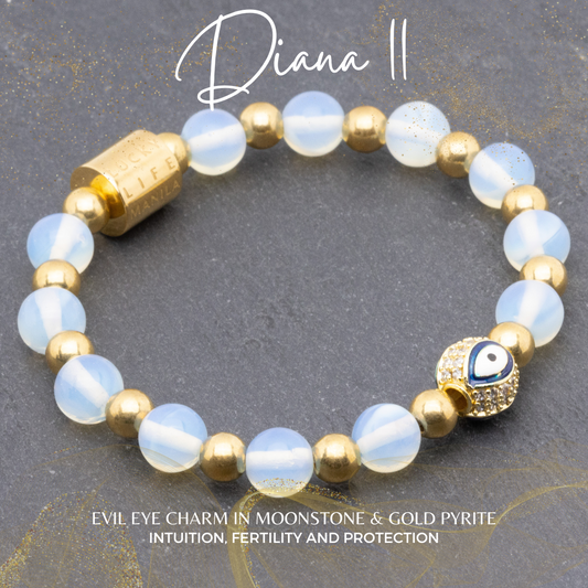 Diana II - Evil Eye Charm in Moonstone & Gold Pyrite Bracelet - Lucky Life Manila