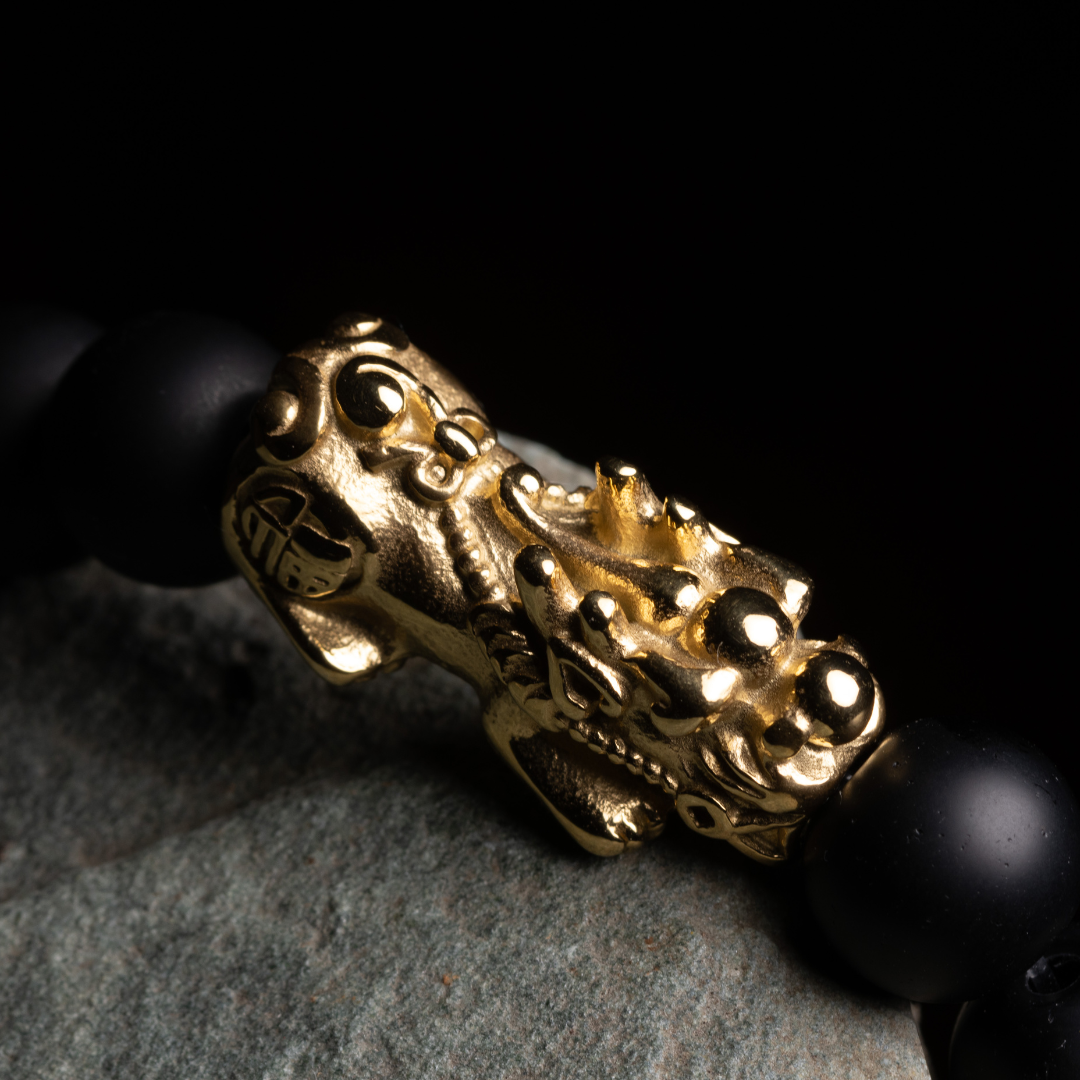 Emperor's Luck III - Double Lucky Piyao in Gold Pyrite and Imperial Jade Bracelet
