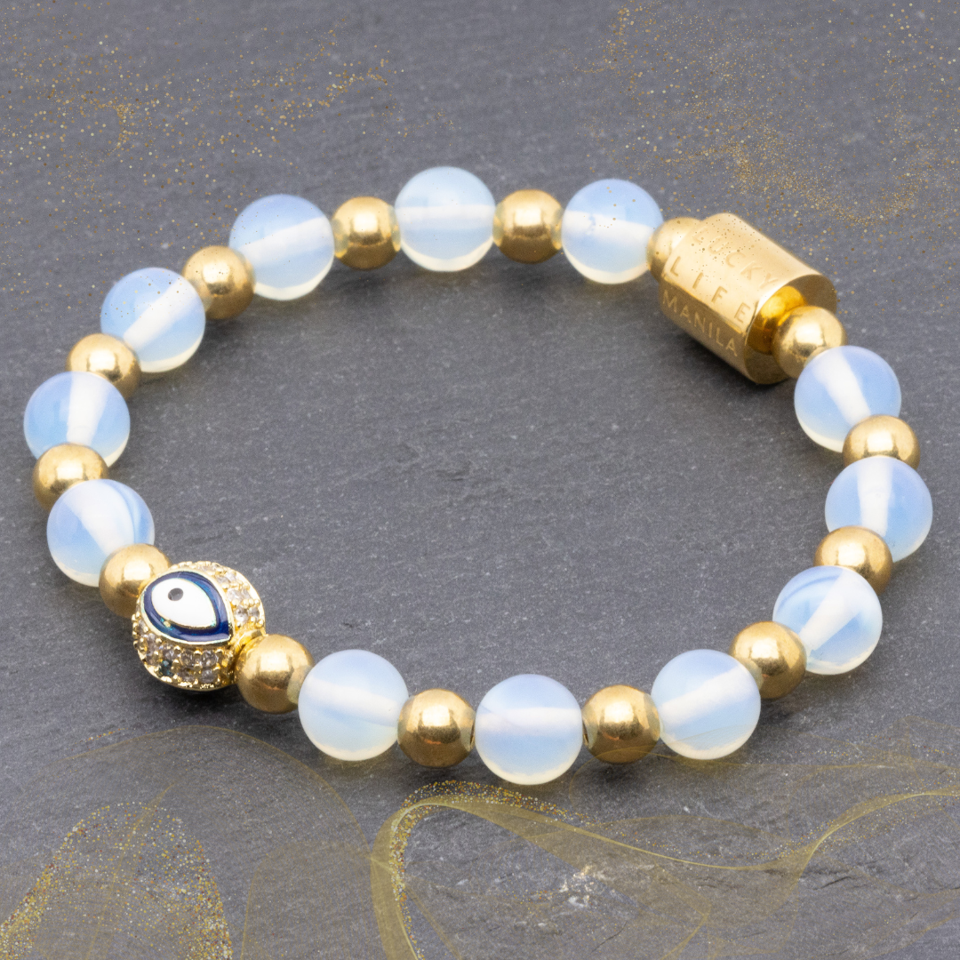 Diana II - Evil Eye Charm in Moonstone & Gold Pyrite Bracelet