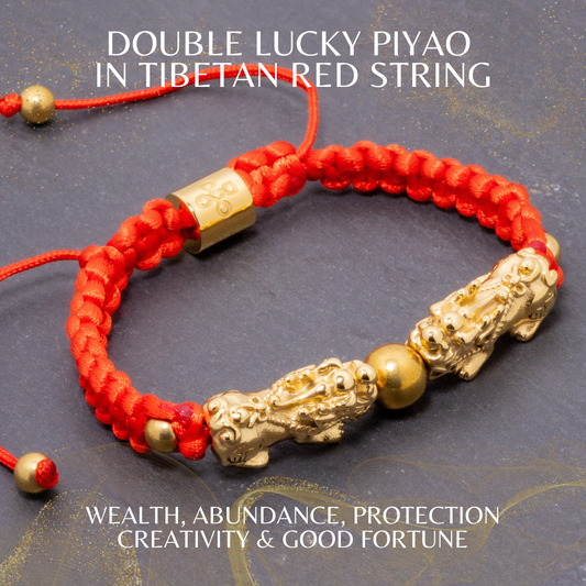 Double Lucky Piyao in Tibetan Red String Bracelet