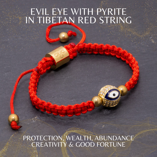 Evil Eye with Pyrite in Tibetan Red String Bracelet