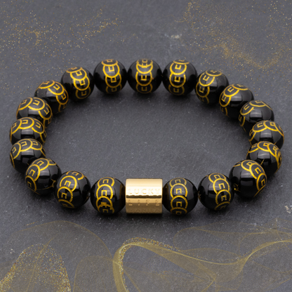 Classic 9 Coins Engraved Black Onyx Bracelet - Lucky Life Manila