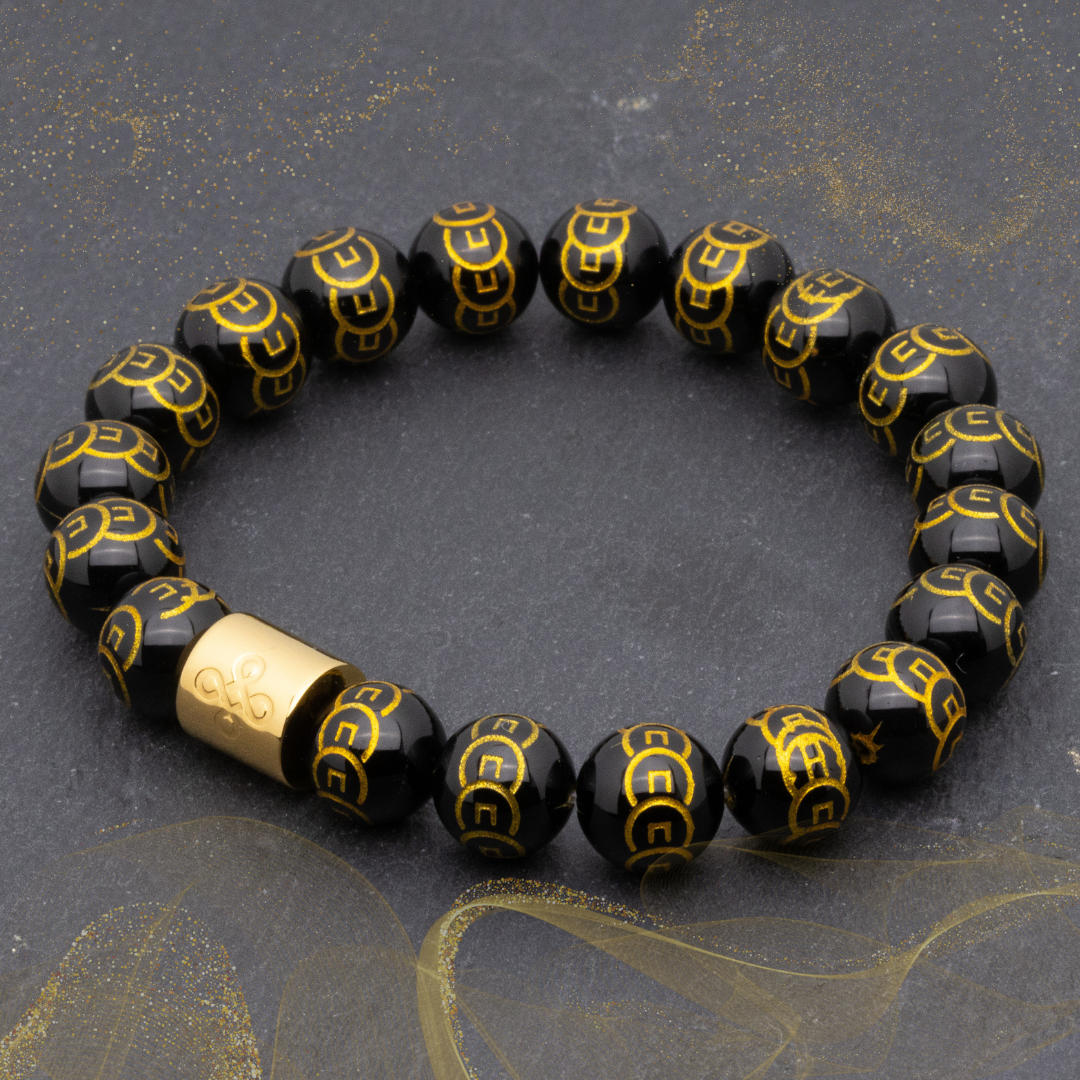 Classic 9 Coins Engraved Black Onyx Bracelet - Lucky Life Manila