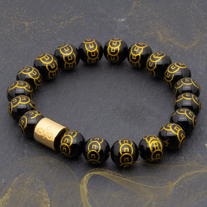 Classic 9 Coins Engraved Black Onyx Bracelet - Lucky Life Manila