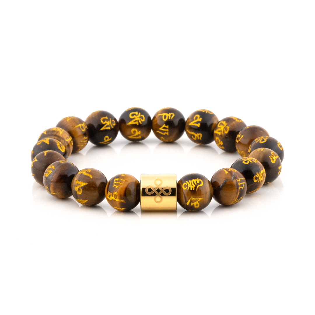 Classic Mantra Engraved Natural Brown Tiger's Eye Bracelet