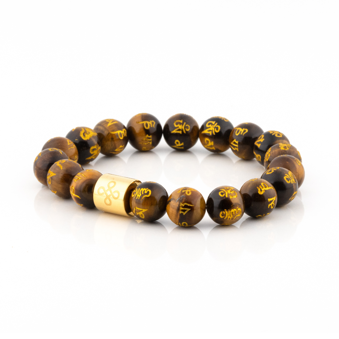 Classic Mantra Engraved Natural Brown Tiger's Eye Bracelet