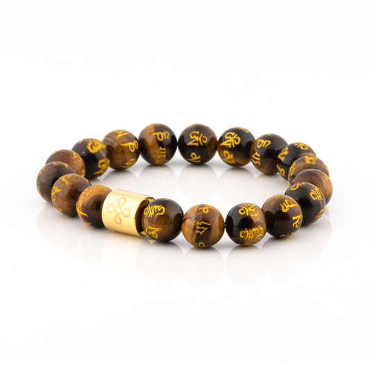 Classic Mantra Engraved Natural Brown Tiger's Eye Bracelet