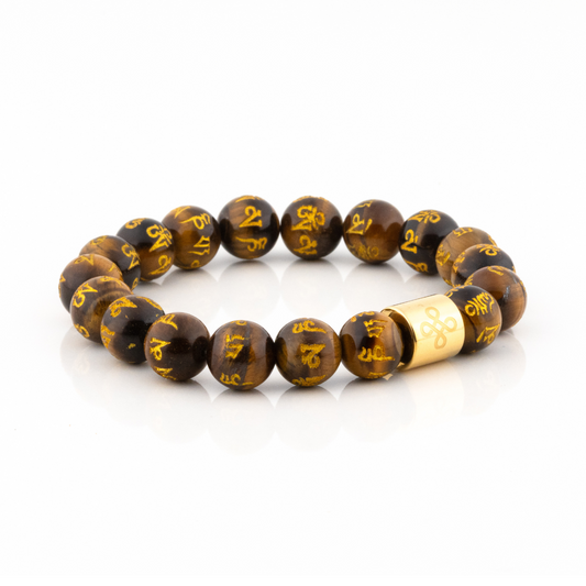 Classic Mantra Engraved Natural Brown Tiger's Eye Bracelet