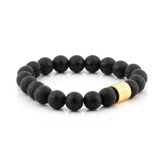 Classic Mantra Engraved Matte Natural Black Onyx Bracelet