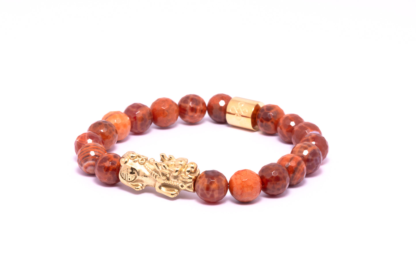 Lucky Piyao in Faceted Natural Red Fire Agate Bracelet