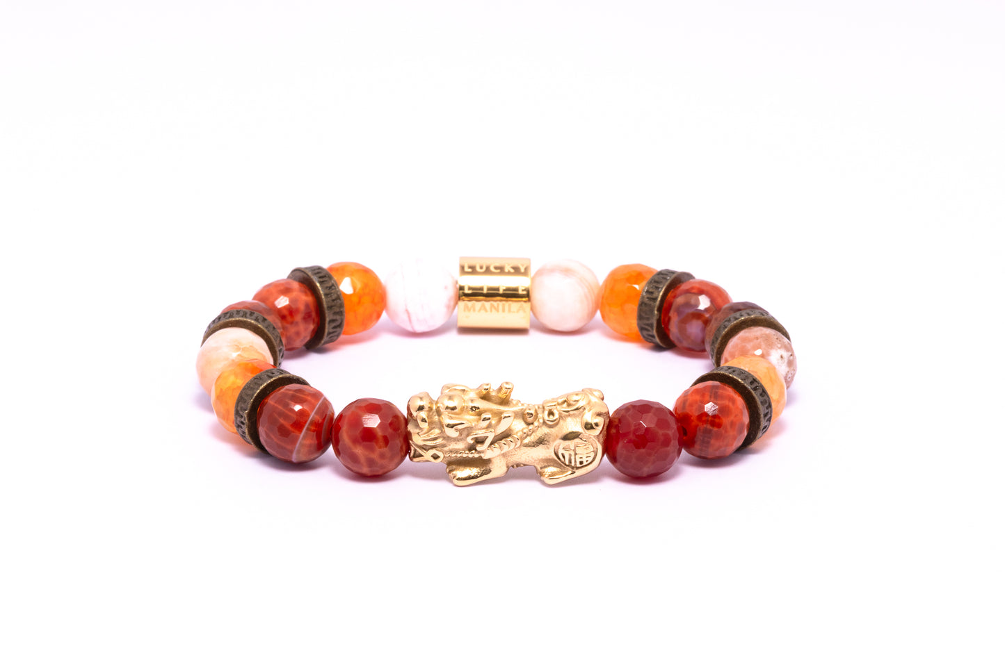 Helios I Bracelet (Lucky Piyao in Natural Faceted Red Fire & Snake Skin Agate)