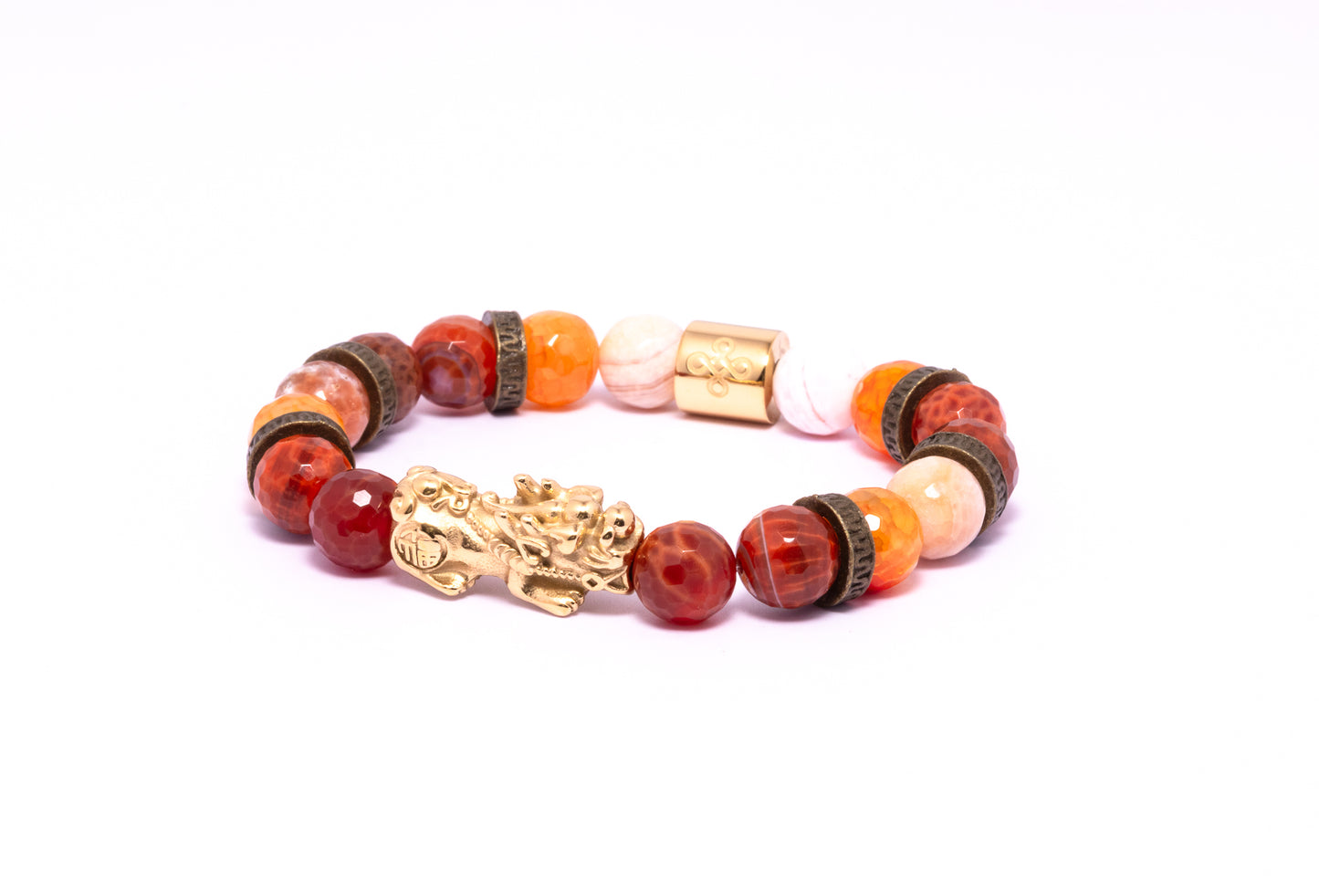 Helios I Bracelet (Lucky Piyao in Natural Faceted Red Fire & Snake Skin Agate)