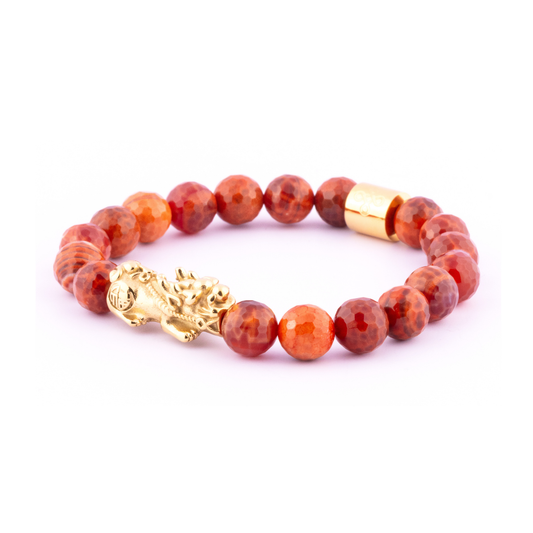 Lucky Piyao in Natural Faceted Fire Agate Bracelet