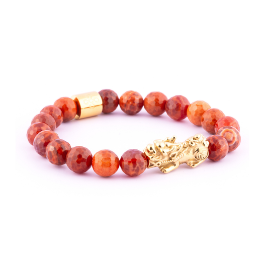 Lucky Piyao in Natural Faceted Fire Agate Bracelet