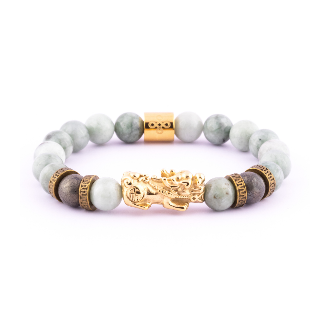 Emperor's Luck I Bracelet (Lucky Piyao in Natural Burmese Jade & Pyrite)