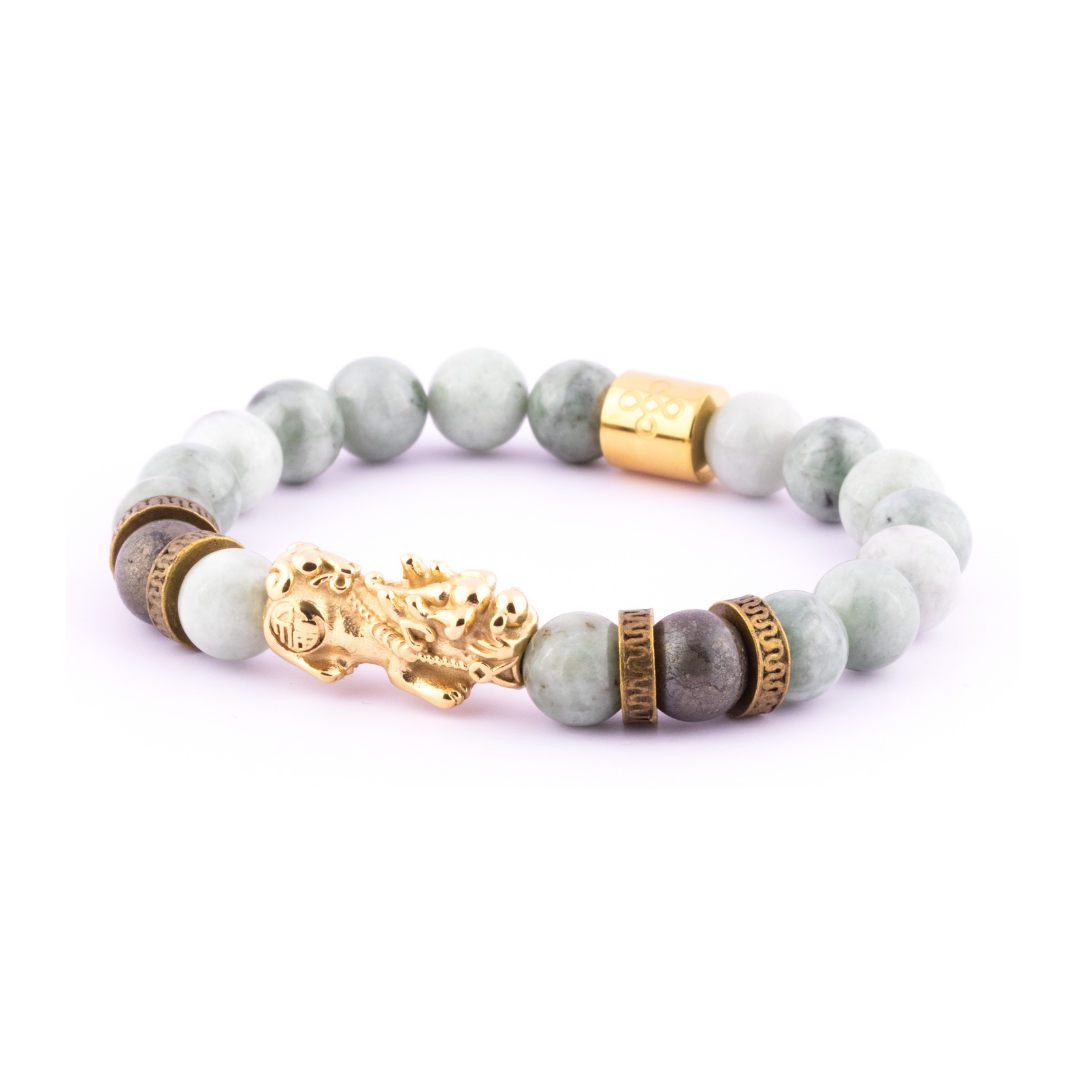 Emperor's Luck I Bracelet (Lucky Piyao in Natural Burmese Jade & Pyrite)