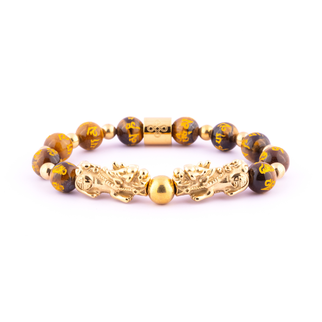 Emperor's Luck II Bracelet (Double Lucky Piyao in Mantra Engraved Natural Brown Tiger's Eye)
