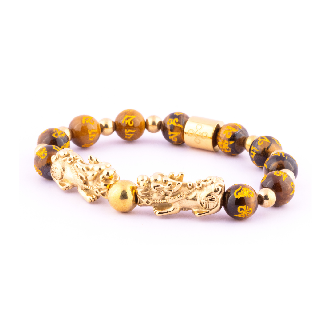 Emperor's Luck II Bracelet (Double Lucky Piyao in Mantra Engraved Natural Brown Tiger's Eye)